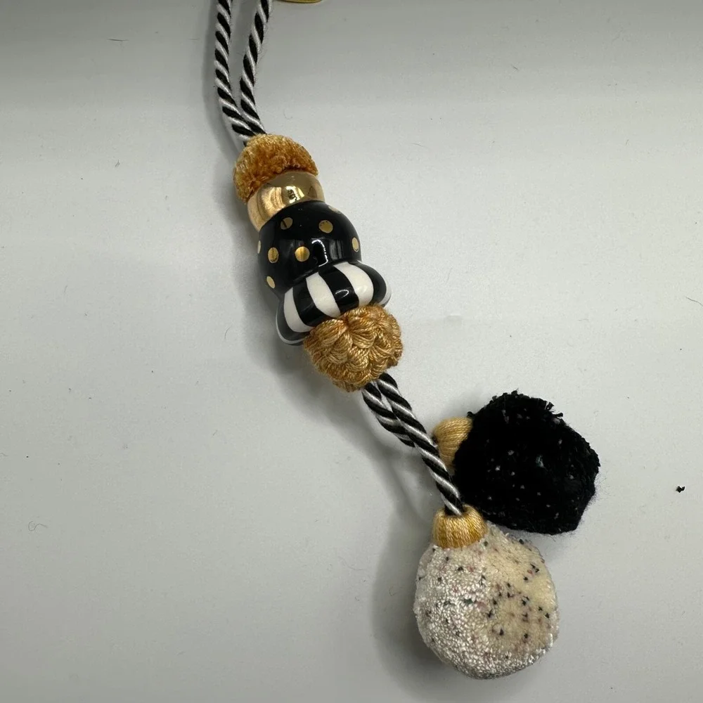 Vintage MacKenzie Childs Tassel Curtain Tieback‎ Decor Black White Gold Pom Pom